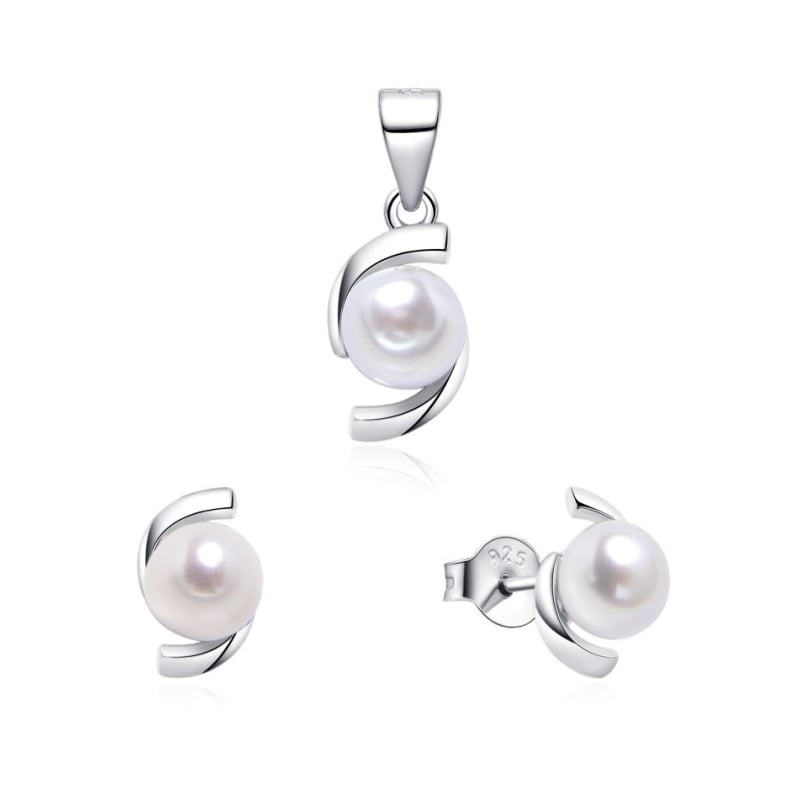Stříbrná sada šperků s pravou perlou SP000120 (přívěsek, náušnice) Moiss