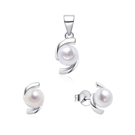 Stříbrná sada šperků s pravou perlou SP000120 (přívěsek, náušnice) Moiss