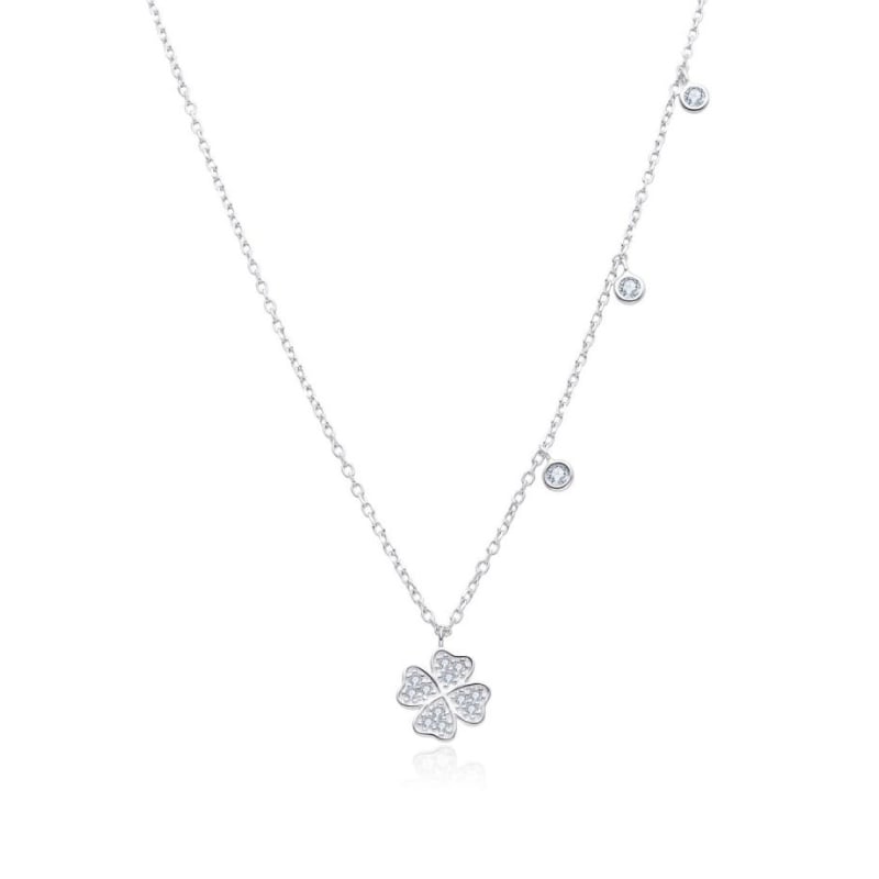 Slušivý stříbrný náhrdelník se čtyřlístkem N0000468 Moiss