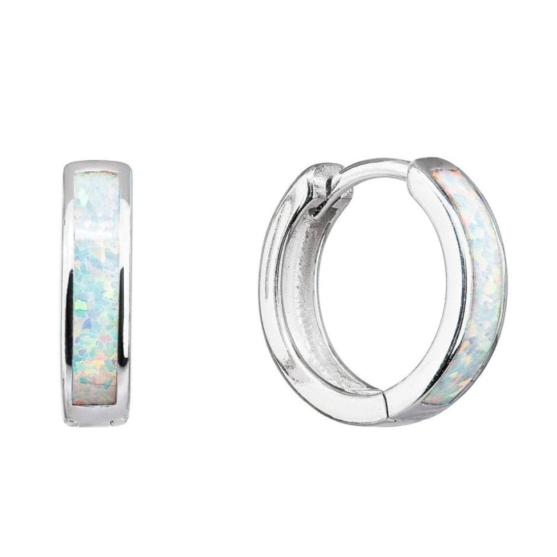 Slušivé kruhové náušnice s bílými syntetickými opály 11402.1 Evolution Group Slušivé kruhové náušnice s bílými syntetickými opály 11402.1 Evolution Group