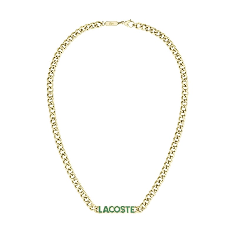 Výrazný pozlacený náhrdelník z oceli Script 2040475 Lacoste