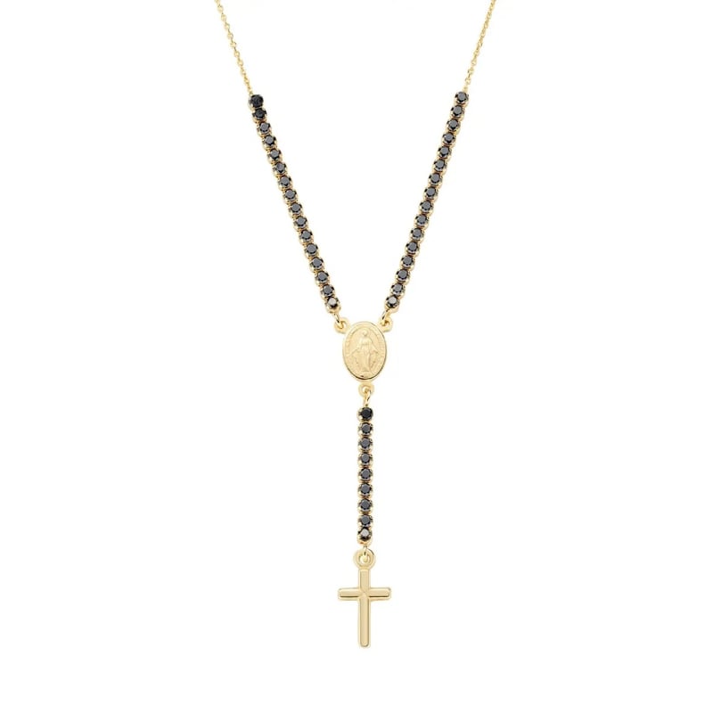 Jedinečný pozlacený náhrdelník s černými zirkony Rosary CLCRMIGNZ4 Amen Jedinečný pozlacený náhrdelník s černými zirkony Rosary CLCRMIGNZ4 Amen