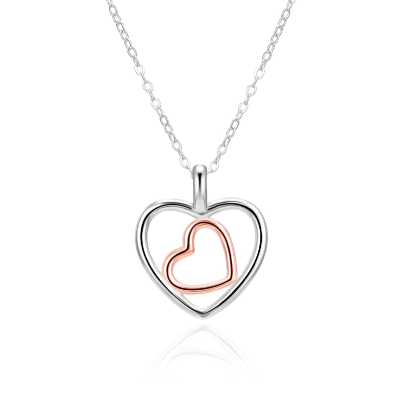 Stříbrný bicolor náhrdelník Dvojité srdce AGT-N045-2T (řetízek, přívěsek) Agato
