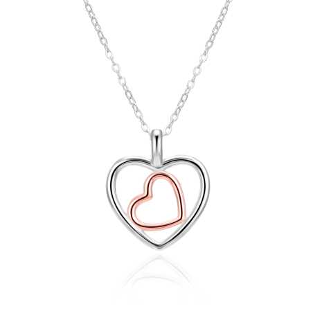 Stříbrný bicolor náhrdelník Dvojité srdce AGT-N045-2T (řetízek, přívěsek) Agato