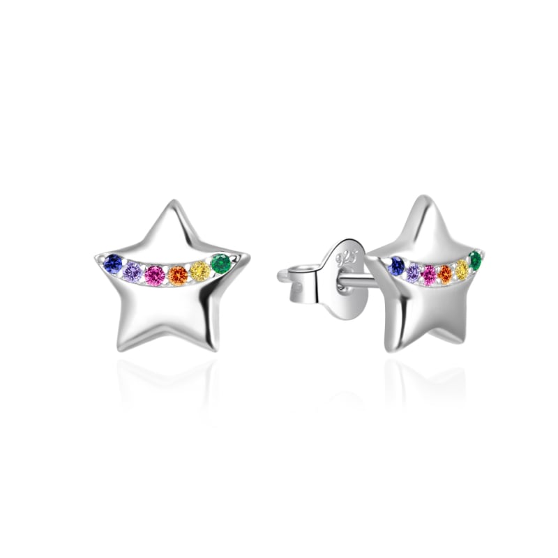 Stříbrné náušnice Hvězdičky s barevnými zirkony AGT-E165PC Agato