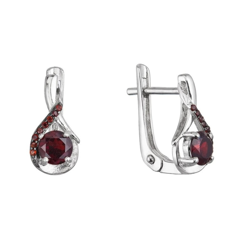 Visací stříbrné náušnice s pravými granáty 11495.3 Evolution Group