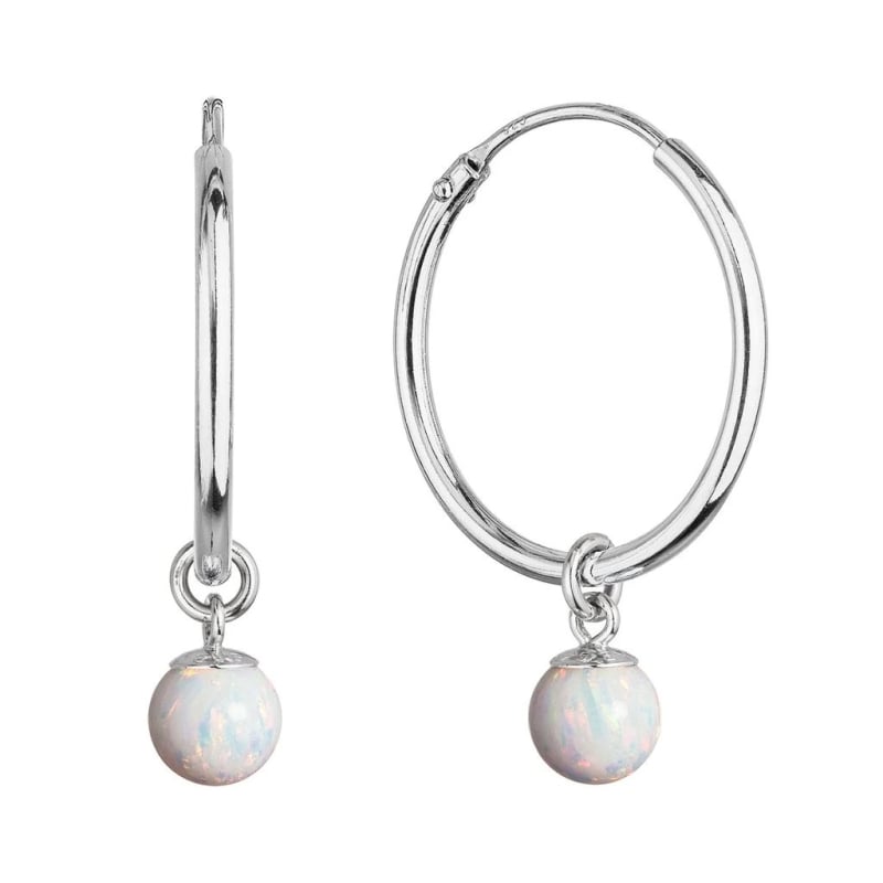 Stříbrné kruhové náušnice 2v1 se syntetickým bílým opálem 11410.1 Evolution Group