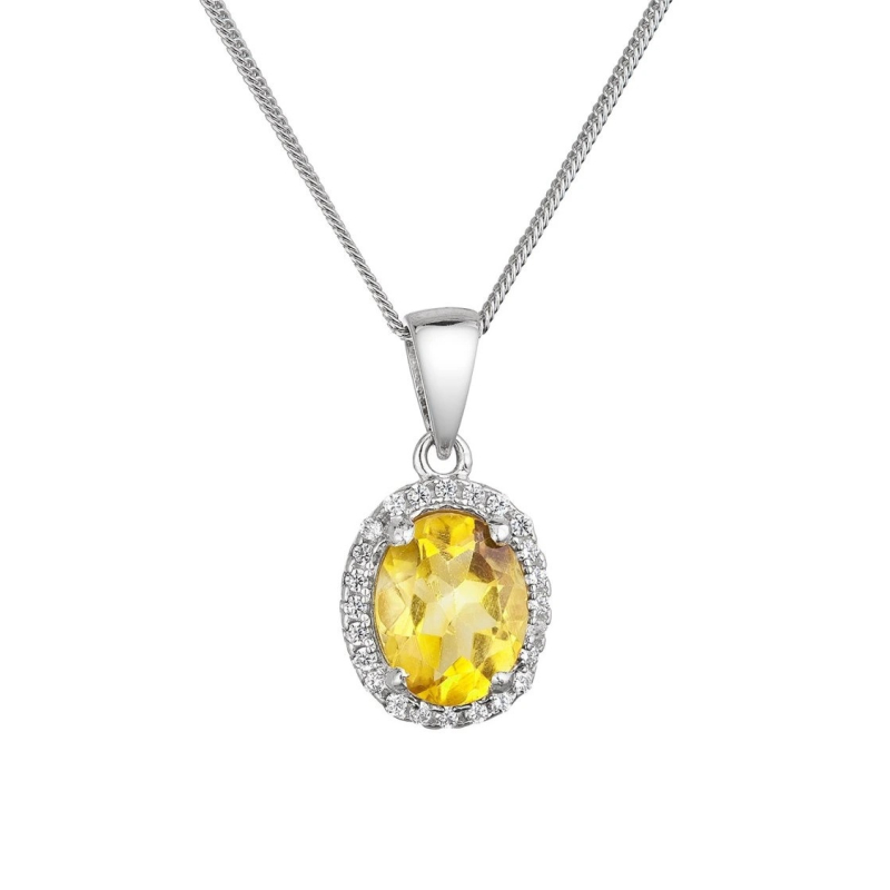 Blyštivý stříbrný náhrdelník s pravým citrínem a zirkony 12086.3 Evolution Group Blyštivý stříbrný náhrdelník s pravým citrínem a zirkony 12086.3 Evolution Group