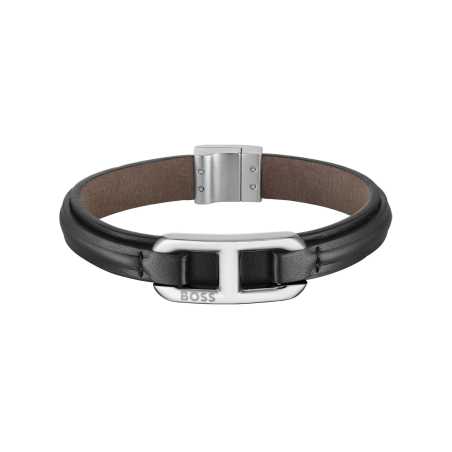 Elegantní kožený černý náramek Kode 1580783 Hugo Boss / Délka: 19 cm