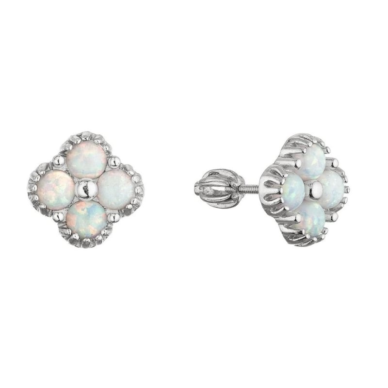 Stříbrné náušnice se syntetickými opály Čtyřlístek 11690.1 Evolution Group