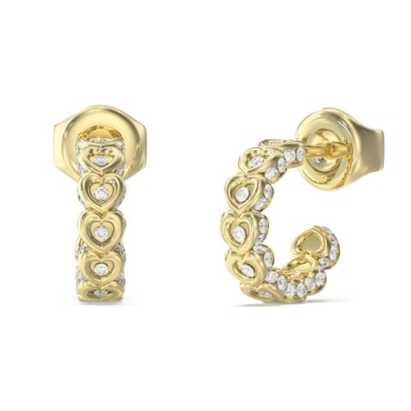 Pozlacené kruhové náušnice se srdíčky L.O.V.E. JUBE05472JWYGT/U Guess