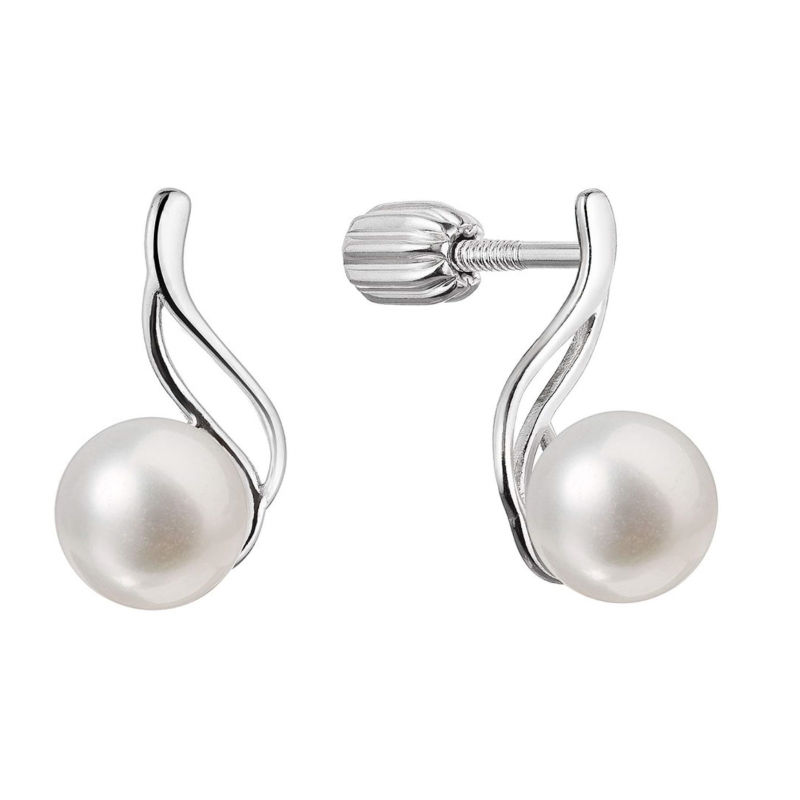 Elegantní stříbrné náušnice pecky s říční perlou bílá 21102.1B Evolution Group Elegantní stříbrné náušnice pecky s říční perlou bílá 21102.1B Evolution Group