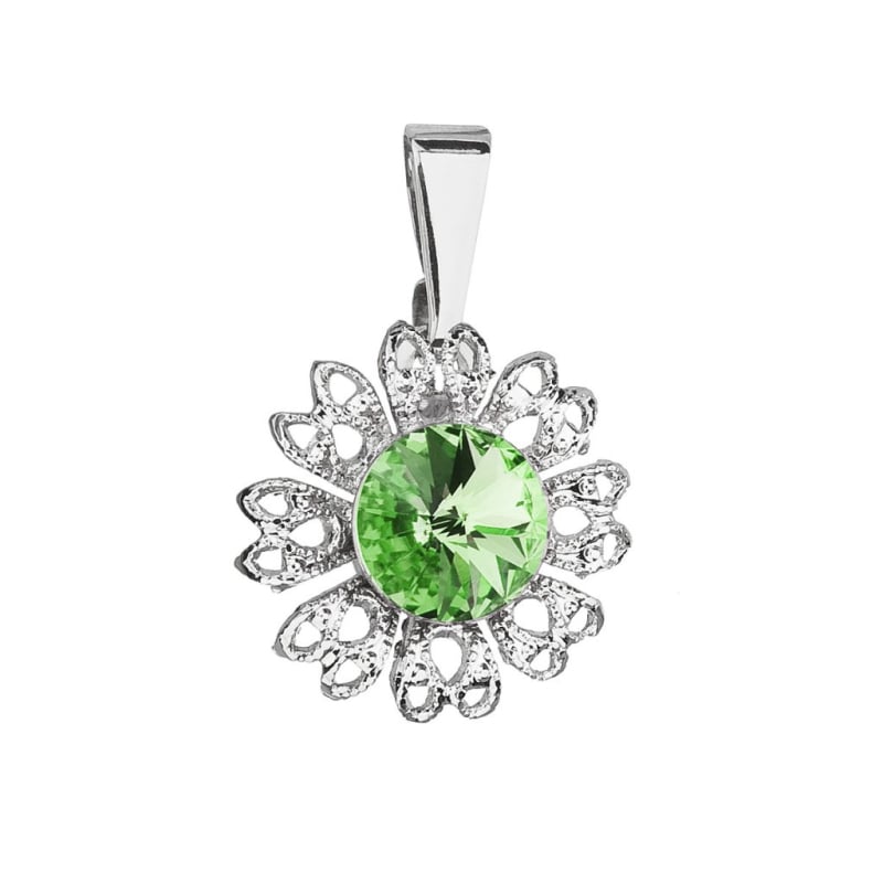 Třpytivý přívěsek se zeleným krystalem Swarovski Květina 54032.3 peridot Evolution Group