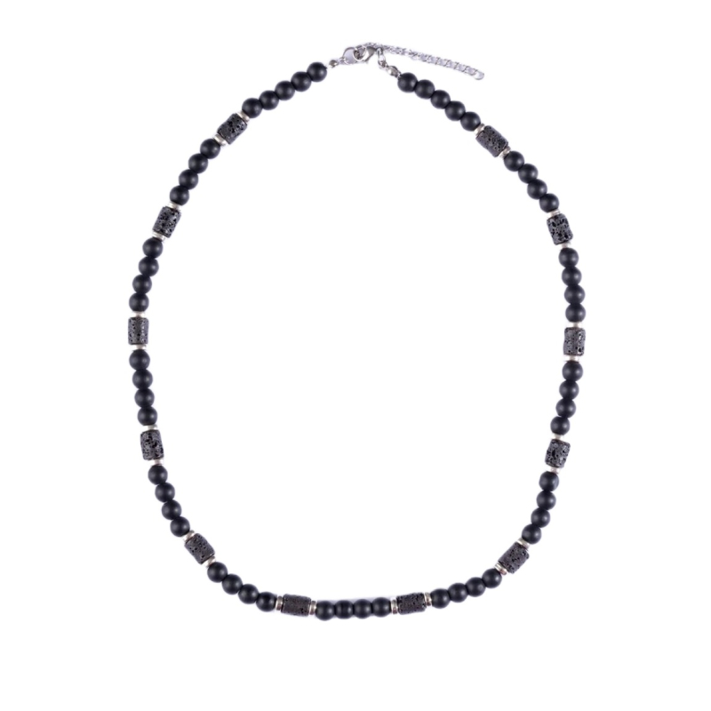 Pánský korálkový náhrdelník s lávovým kamenem MCGN5077 Marc Malone