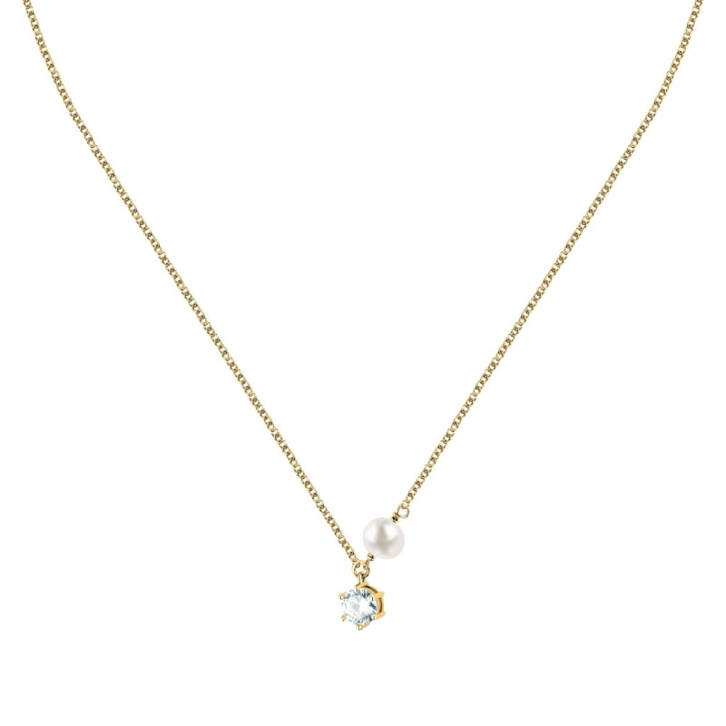 Pozlacený náhrdelník s pravou perlou a zirkonem Perla SXU57 Morellato