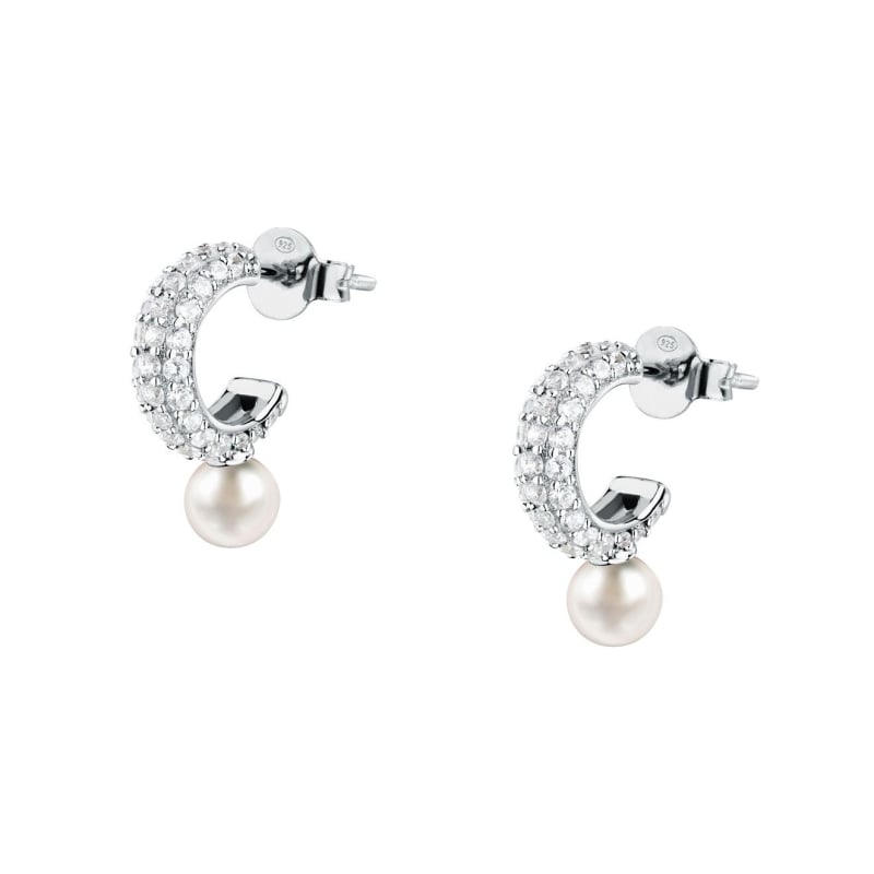 Stříbrné náušnice s pravou perlou a kubickými zirkony Perla SXU52 Morellato