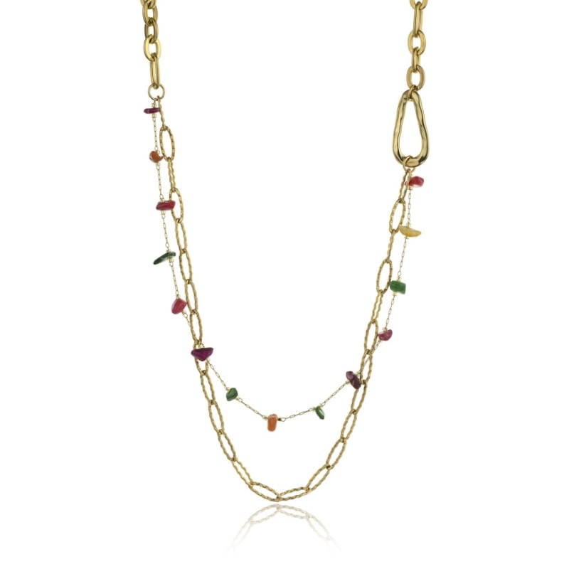 Dvojitý pozlacený náhrdelník s barevnými kamínky Kennedy MCN23007G Marc Malone