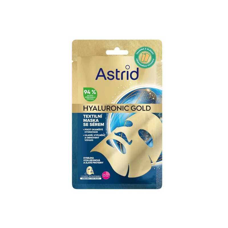 Textilní maska se zlatými proteiny pro hladší vzhled a obnovu objemu pleti Hyaluronic Gold Astrid