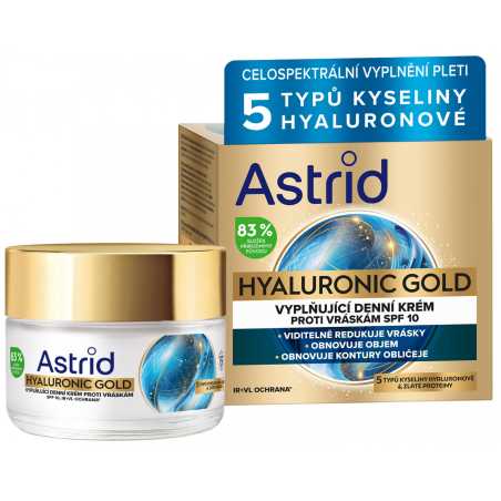 Vyplňující denní krém proti vráskám se zlatými proteiny SPF 10 Hyaluronic Gold Astrid - 50 ml
