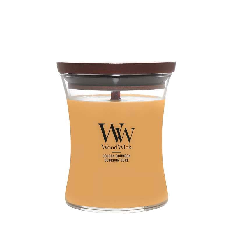 Vonná svíčka váza střední Golden Bourbon Woodwick - 275 g
