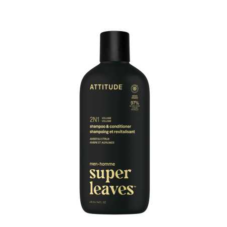 Pánský šampon a kondicionér pro objem 2v1 Super Leaves Amber & Citrus (Shampoo & Conditioner) Attitude - 415 ml