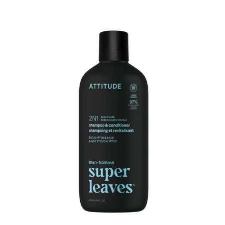 Pánský zklidňující šampon a kondicionér 2v1 Super Leaves Eukalyptus & Sage (Shampoo & Conditioner) Attitude - 415 ml