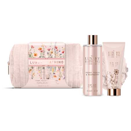 Dárková sada péče o tělo v taštičce Pivoňka, Broskev & Malina The Luxury Bathing Company - 3 ks