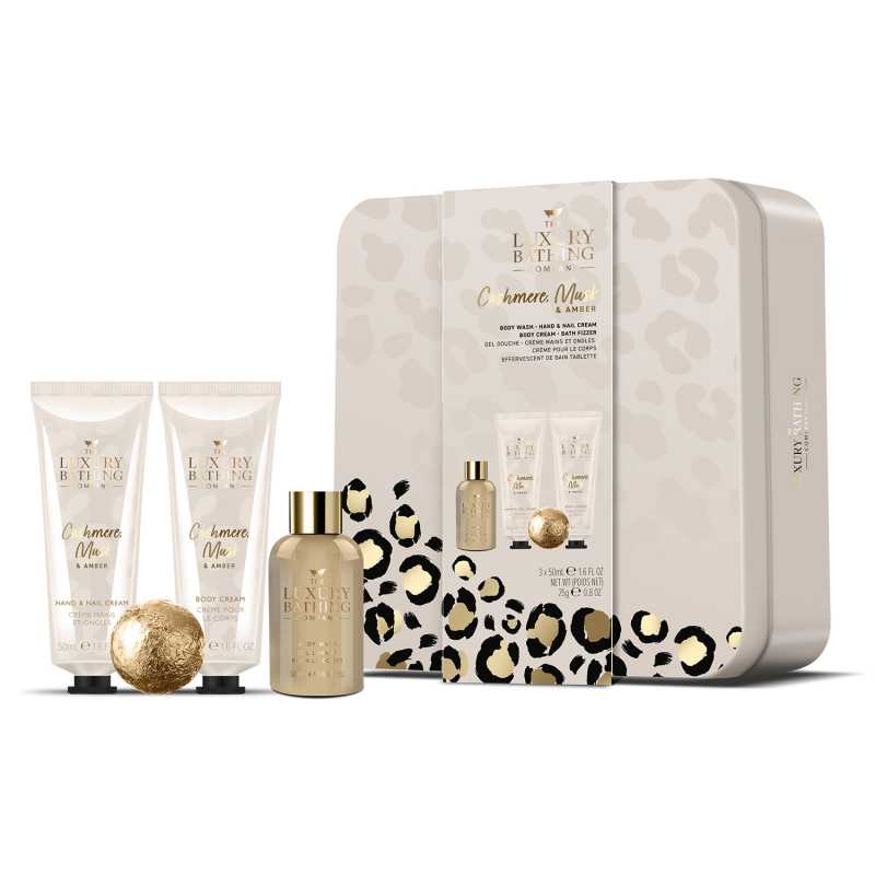 Sada péče o tělo v plechové dóze Kašmír, Mošus & Ambra The Luxury Bathing Company - 4 ks Sada péče o tělo v plechové dóze Kašmír, Mošus & Ambra The Luxury Bathing Company - 4 ks