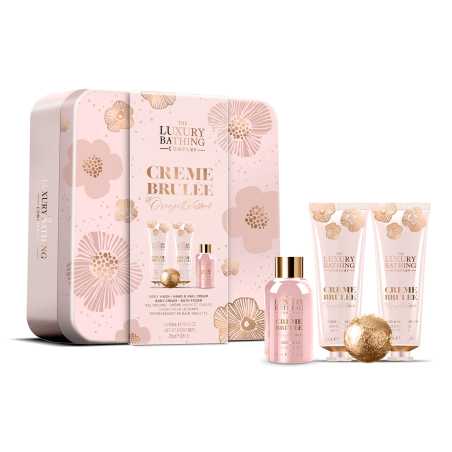 Dárková sada péče o tělo v plechové dóze Creme brulée, Pomerančový květ & Vanilka The Luxury Bathing Company - 4 ks