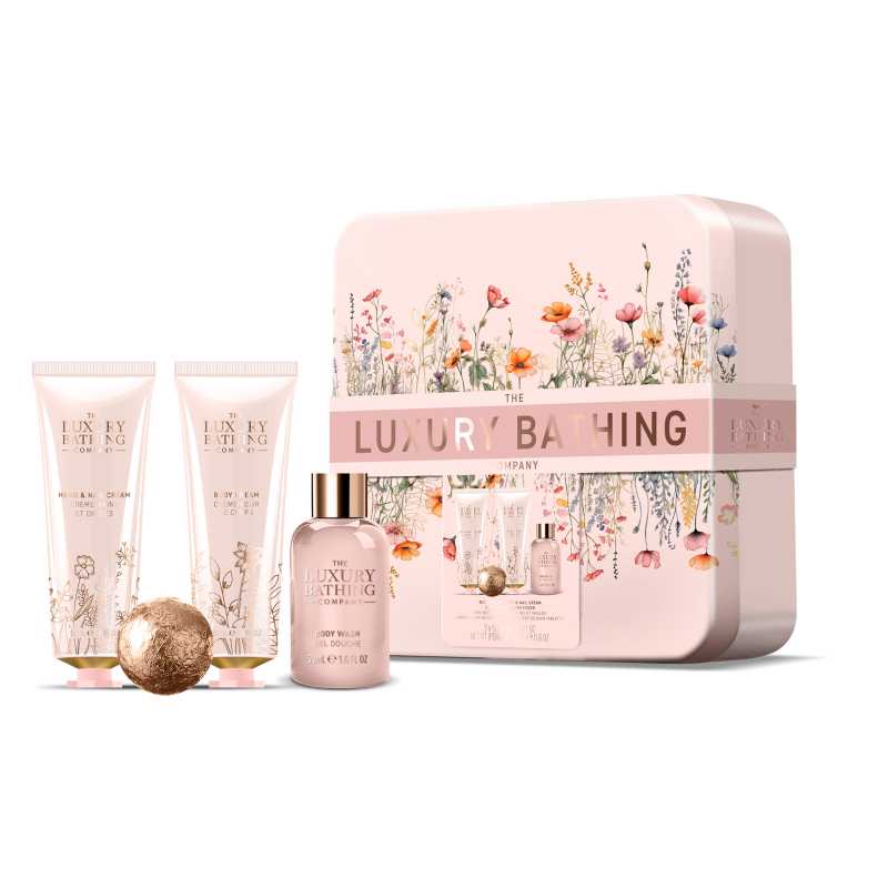 Dárková sada péče o tělo v plechové dóze Pivoňka, Broskev & Malina The Luxury Bathing Company - 4 ks Dárková sada péče o tělo v plechové dóze Pivoňka, Broskev & Malina The Luxury Bathing Company - 4 ks