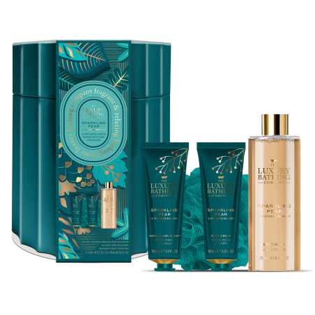 Dárková sada péče o tělo v plechové dóze Hruška & Květ nektarinky The Luxury Bathing Company - 4 ks