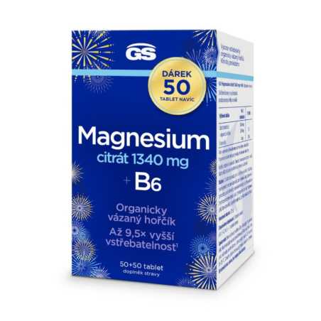 GS Magnesium citrát 1340 mg + B6 50 + 50 tablet ZDARMA Greenswan