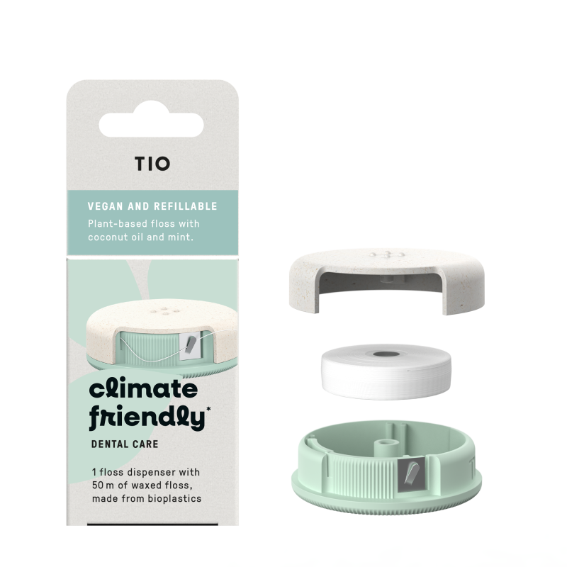 TIO TIOFLOSS Zubní nit se zásobníkem - s mátou a bio kokosovým olejem
