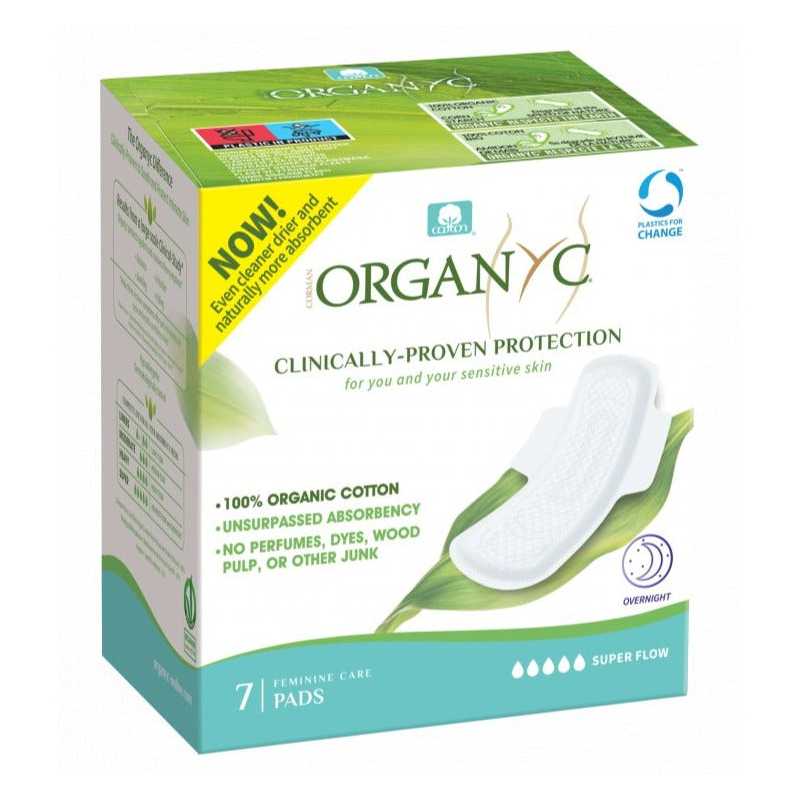 Organyc Noční vložky s křidélky extra silné prodloužené (7 ks) - z biobavlny, 5 kapiček Organyc Noční vložky s křidélky extra silné prodloužené (7 ks) - z biobavlny, 5 kapiček