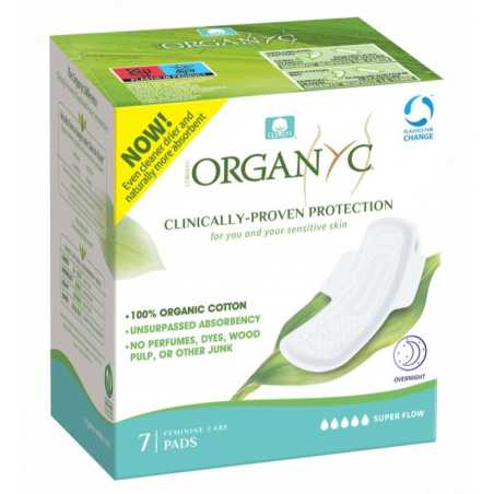 Organyc Noční vložky s křidélky extra silné prodloužené (7 ks) - z biobavlny, 5 kapiček