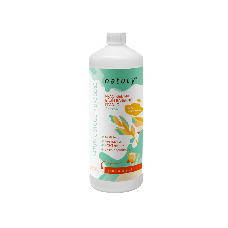 Natuty Prací gel na bílé i barevné prádlo s vůní citronu (1 l) - 33 pracích dávek v 1 litru Natuty Prací gel na bílé i barevné prádlo s vůní citronu (1 l) - 33 pracích dávek v 1 litru