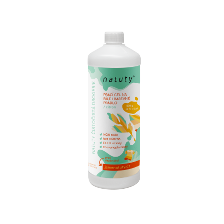 Natuty Prací gel na bílé i barevné prádlo s vůní citronu (1 l) - 33 pracích dávek v 1 litru
