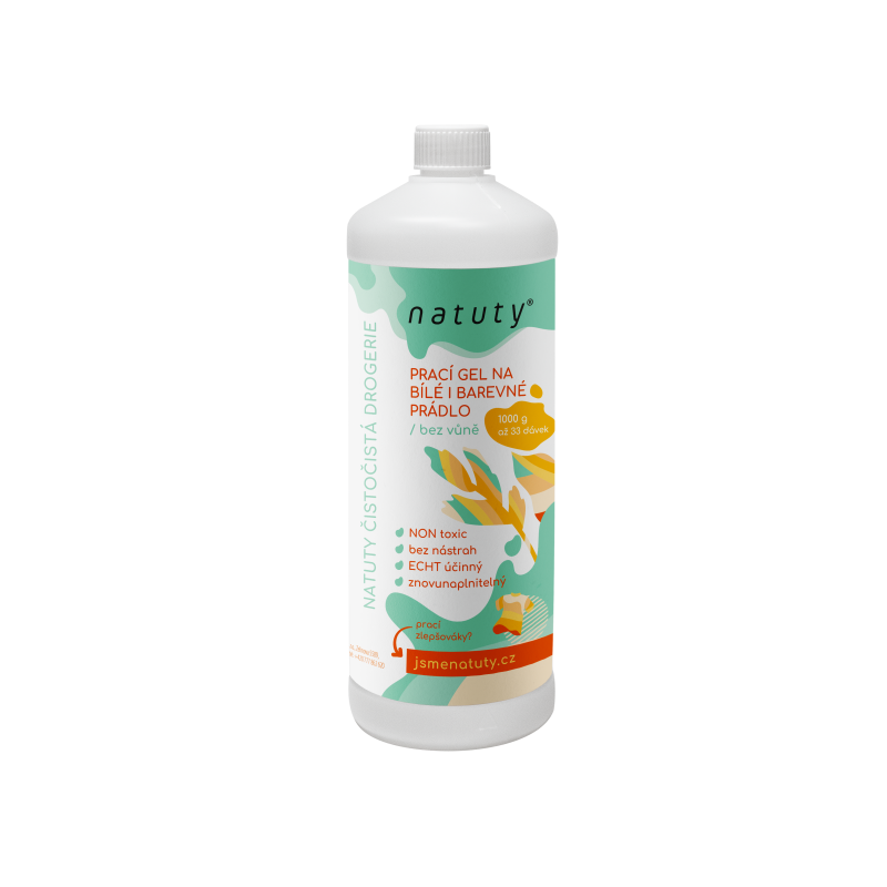 Natuty Prací gel na bílé i barevné prádlo bez vůně (1 l) - 33 pracích dávek v 1 litru Natuty Prací gel na bílé i barevné prádlo bez vůně (1 l) - 33 pracích dávek v 1 litru