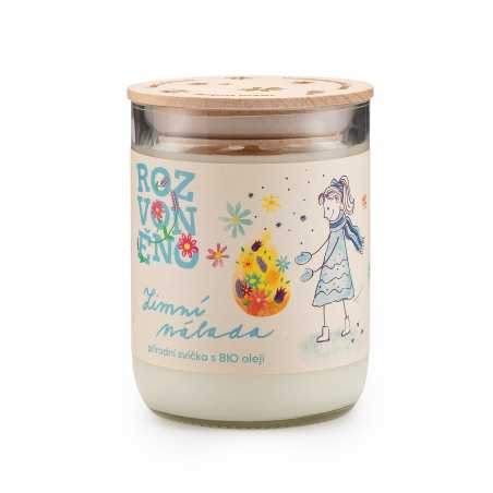 Rozvoněno Vonná svíčka - Zimní nálada (300 ml) - ve sklenici z lahve od vína