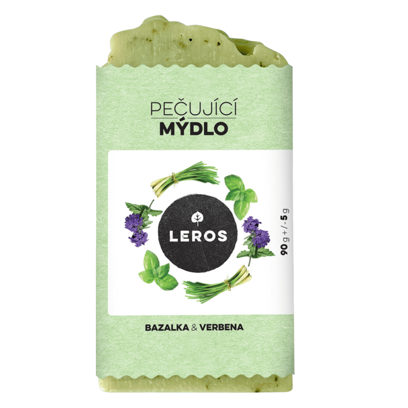 LEROS Pečující mýdlo (90 g) - Bazalka & verbena - se zeleným jílem