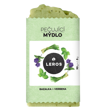LEROS Pečující mýdlo (90 g) - Bazalka & verbena - se zeleným jílem