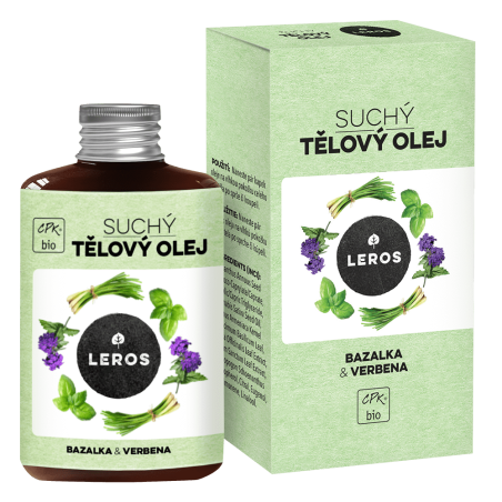 LEROS Suchý tělový olej BIO (100 ml) - Bazalka & verbena - i pro výživu vlasových konečků a nehtů