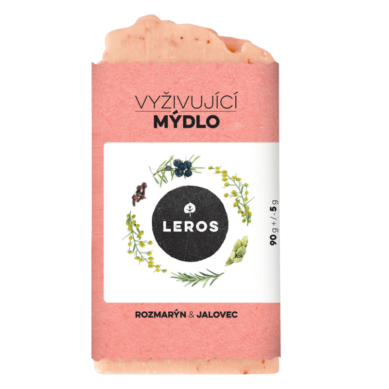 LEROS Vyživující mýdlo (90 g) - Rozmarýn & jalovec - s růžovým jílem LEROS Vyživující mýdlo (90 g) - Rozmarýn & jalovec - s růžovým jílem