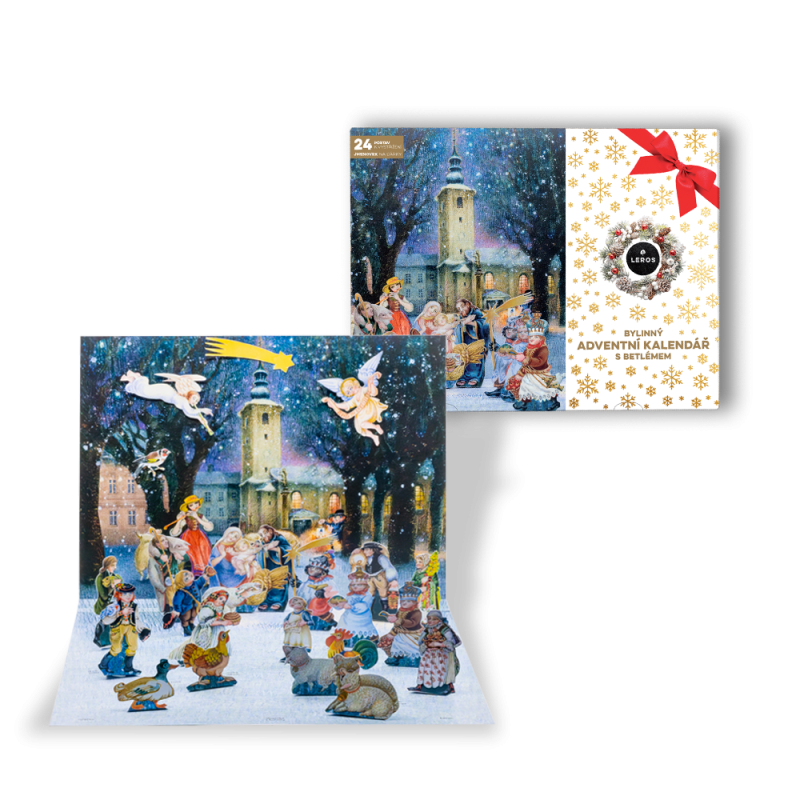 LEROS Bylinný adventní kalendář (24 nálev. sáčků) - Betlém - malované figurky a jmenovky na dárky
