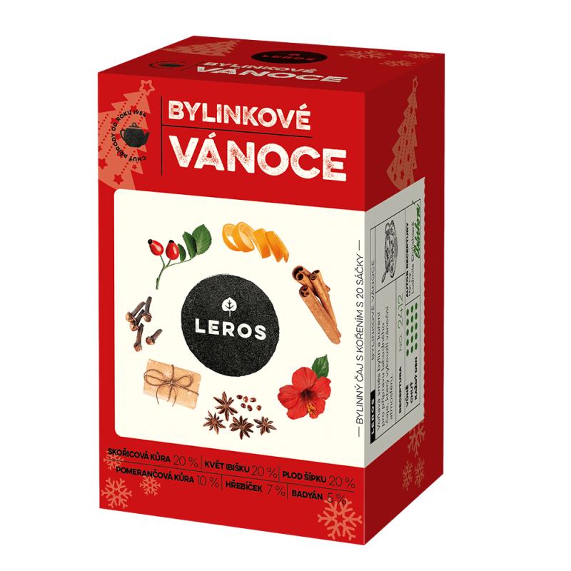 LEROS Bylinný čaj s kořením Bylinkové Vánoce - nálev. sáčky (20 x 2 g) - chuť skořice a lékořice, čaj z bylin a koření
