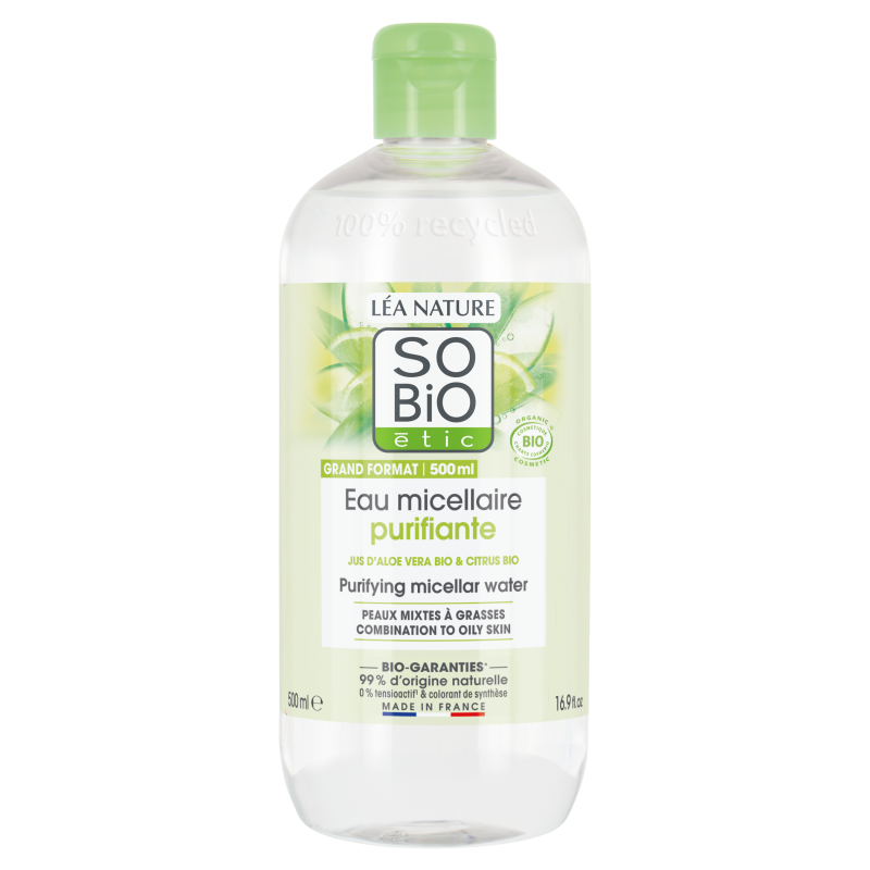 SO’BiO étic Voda micelární Aloe Vera čisticí - zinek a citrusy BIO (500 ml) - ideální pro smíšenou až mastnou pleť SO’BiO étic Voda micelární Aloe Vera čisticí - zinek a citrusy BIO (500 ml) - ideální pro smíšenou až mastnou pleť