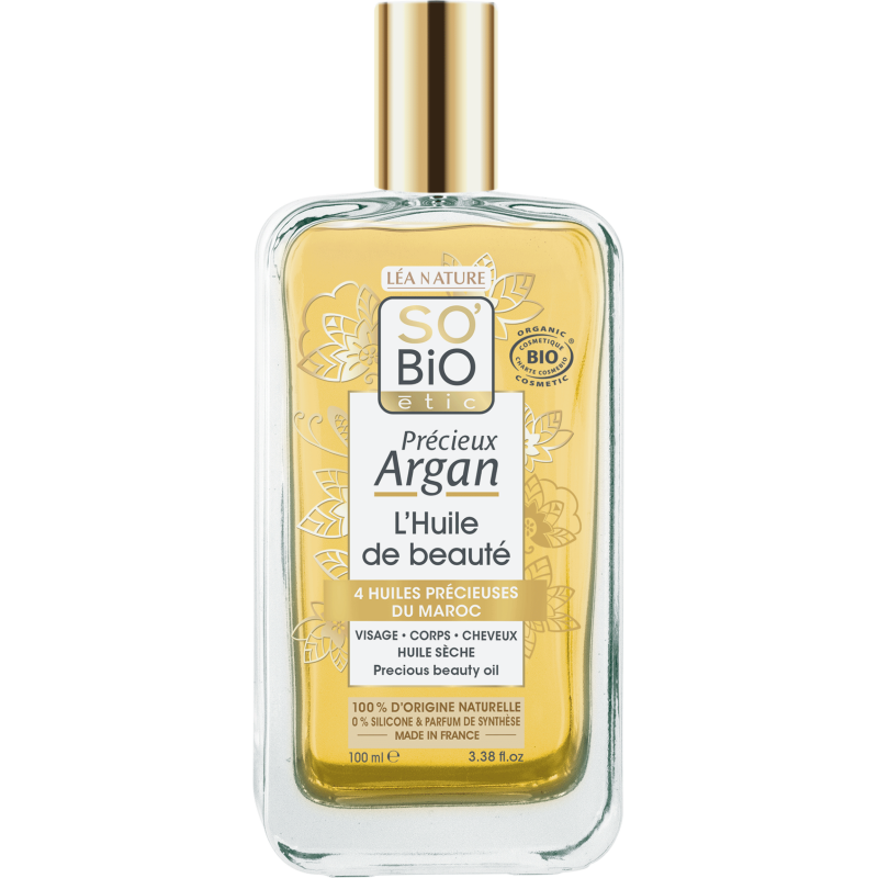 SO’BiO étic Précieux Argan Pěstící olej na tělo, tvář i vlasy BIO (100 ml) - elixír mládí a krásy