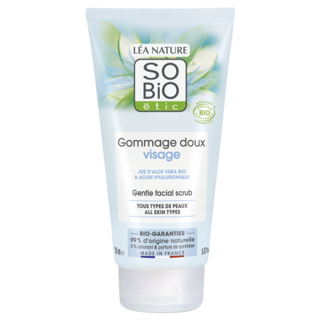 SO’BiO étic Peeling jemný pro časté použití Aloe vera hydratační BIO (150 ml) - s kyselinou hyaluronovou