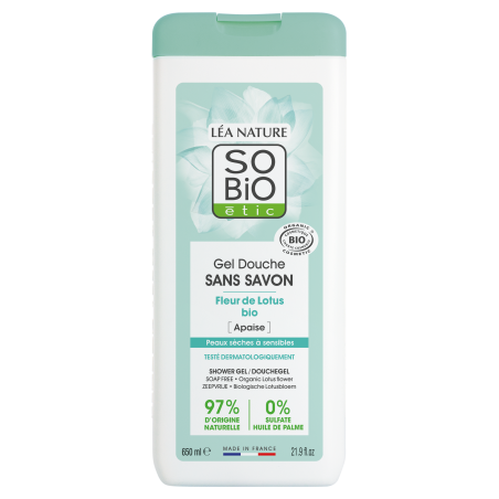 SO’BiO étic Gel sprchový BEZ MÝDLA s lotosovým květem BIO (650 ml) - ideální pro suchou a citlivou pokožku