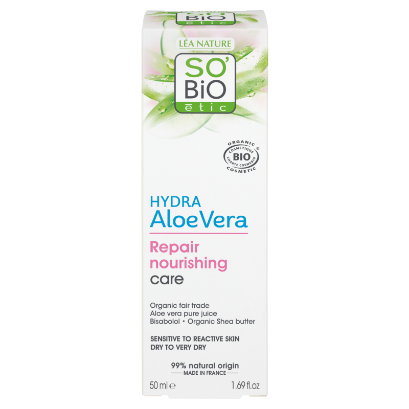 SO’BiO étic Péče výživná reparační s Aloe vera pro citlivou pleť BIO (50 ml) - hydratuje a vyživuje pleť